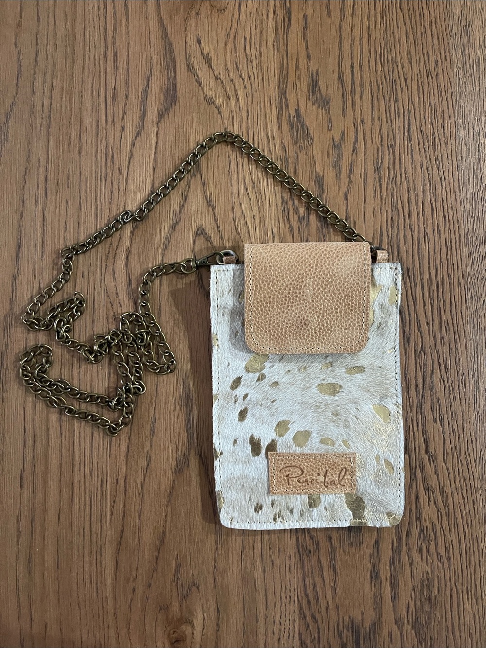 Mini Crossbody in Tan, White & Gold